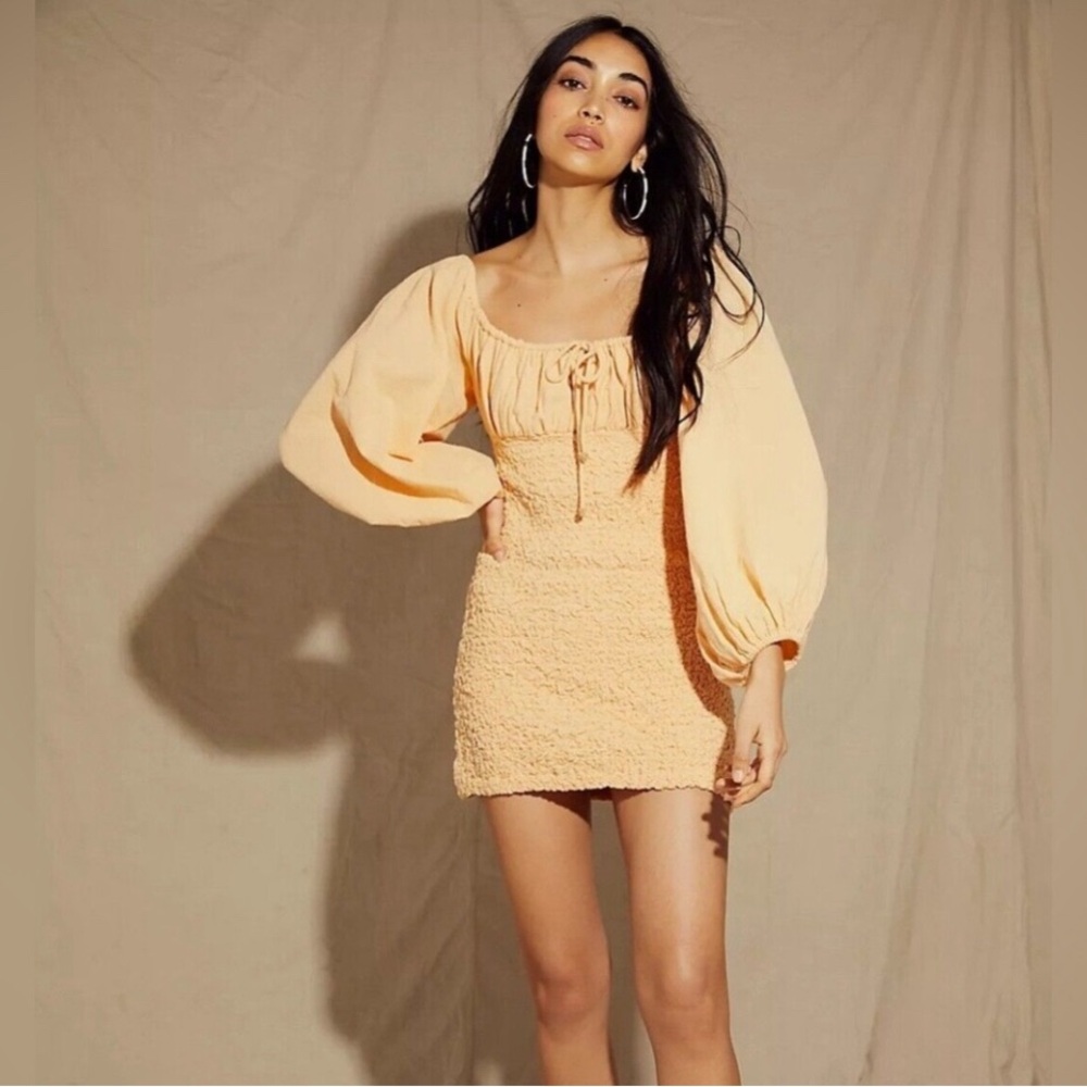 NWT Free People Endless Summer Jade Mini Dress Long Balloon Sleeve Bodycon